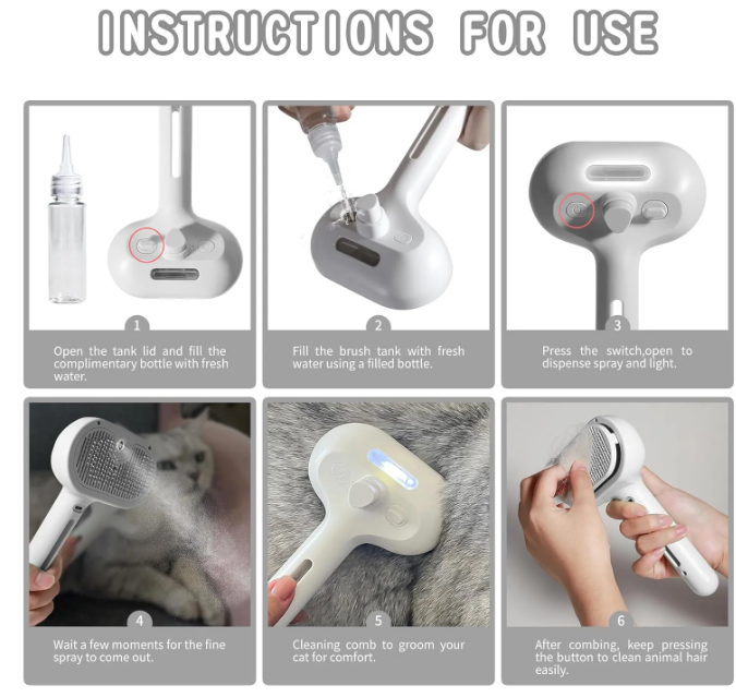 Pet Hair Spray Brush – 2-in-1 Grooming & Detangling Sprayer