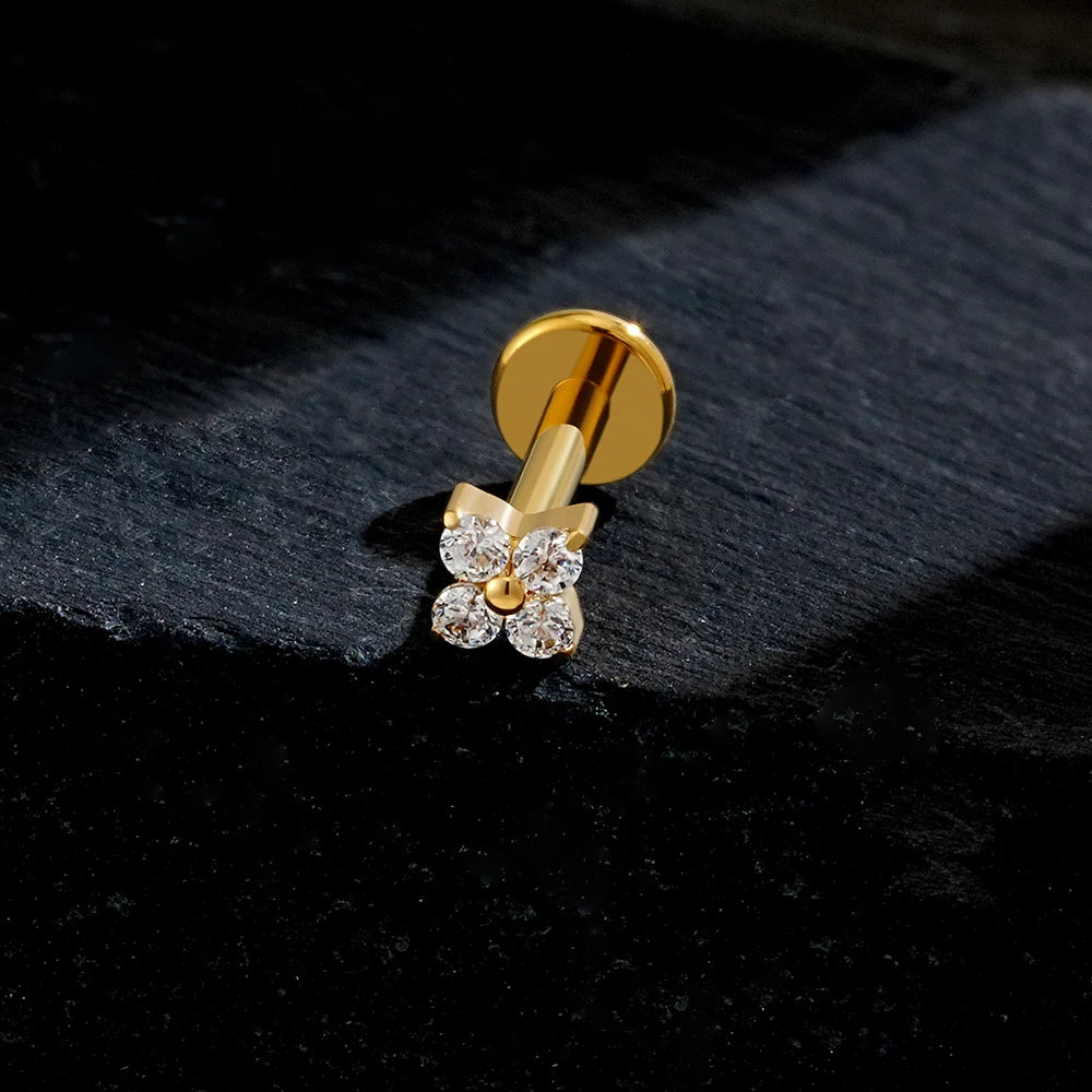 LuxeCartilage™ Four-Leaf Flat Back Stud | 16G Titanium
