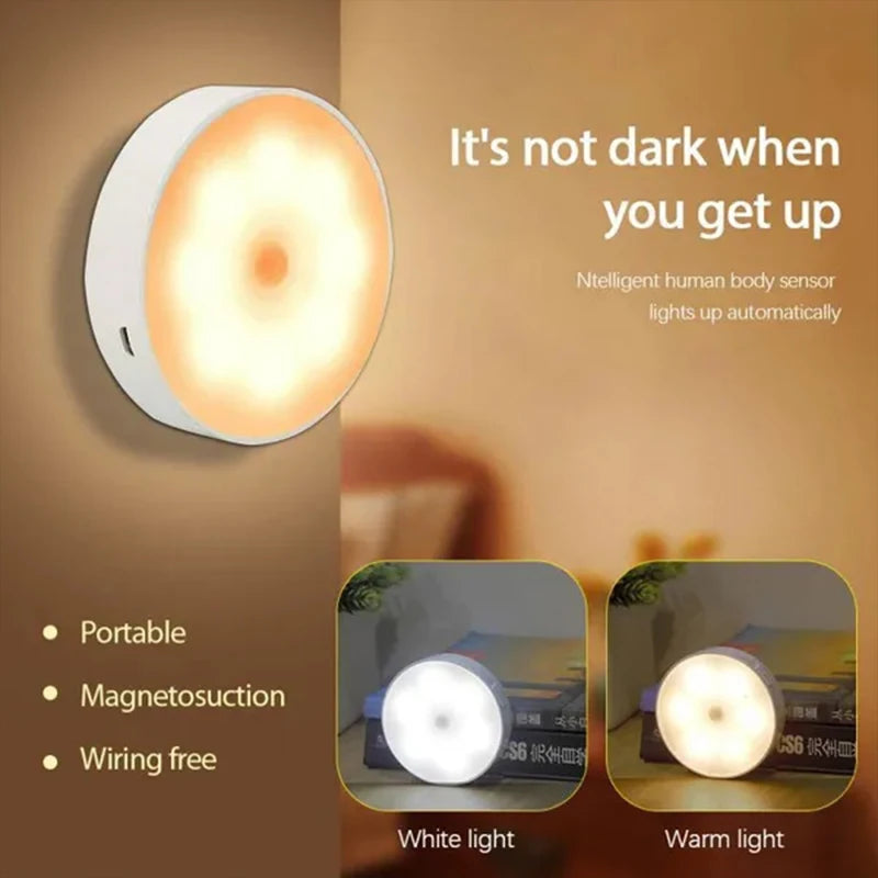 GlowSense™ Motion Sensor LED Night Light – USB Rechargeable, 4–6 Pack