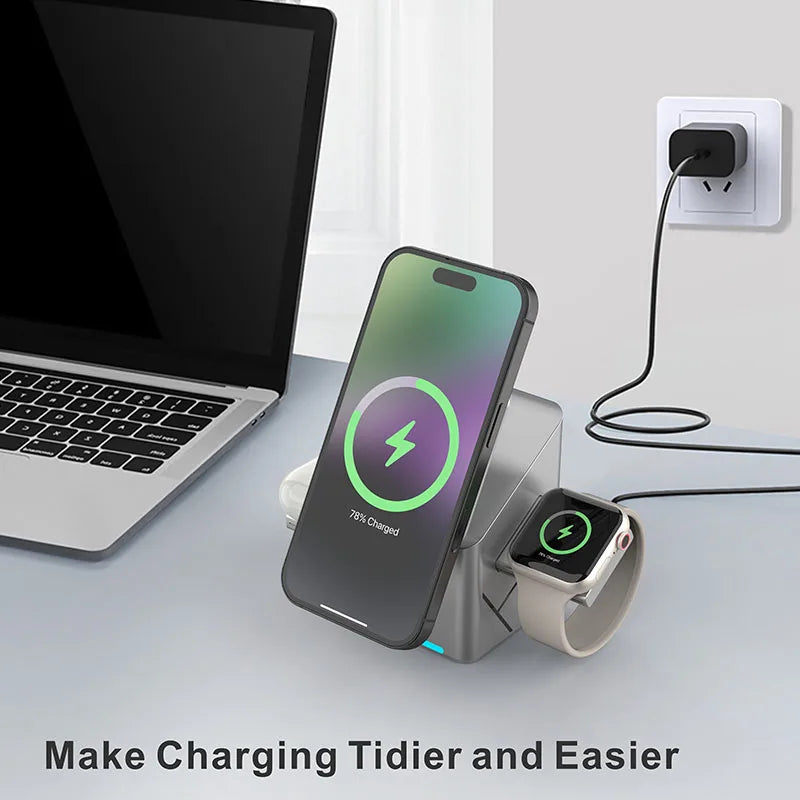 TriDock™ Qi2 3-in-1 Magnetic Wireless Charger Stand