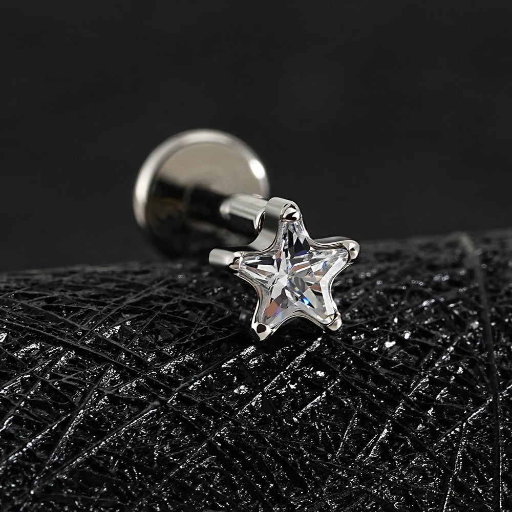 LuxeCartilage™ CZ Star Flat Back Stud | 16G Titanium