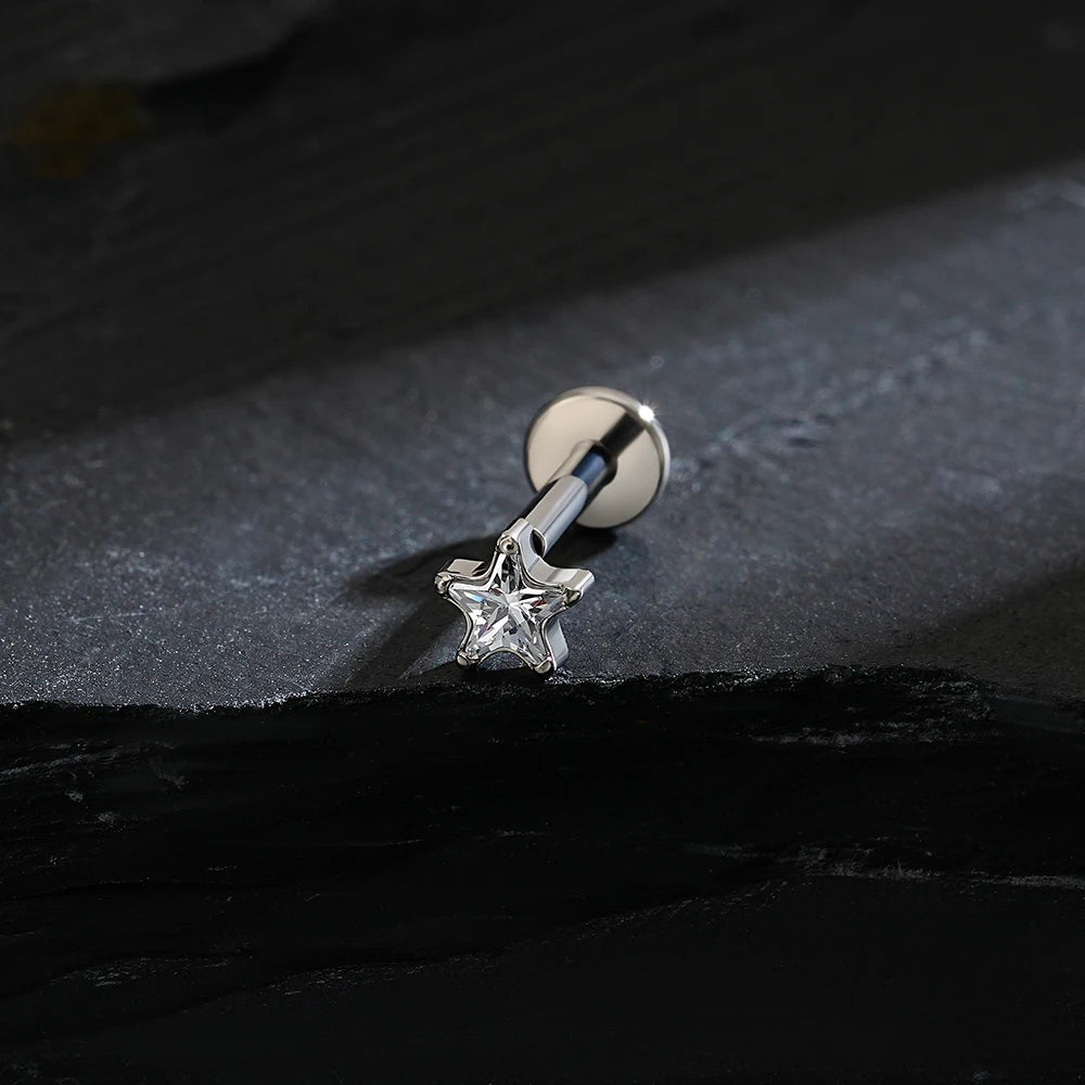 LuxeCartilage™ CZ Star Flat Back Stud | 16G Titanium