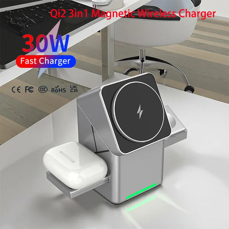 TriDock™ Qi2 3-in-1 Magnetic Wireless Charger Stand