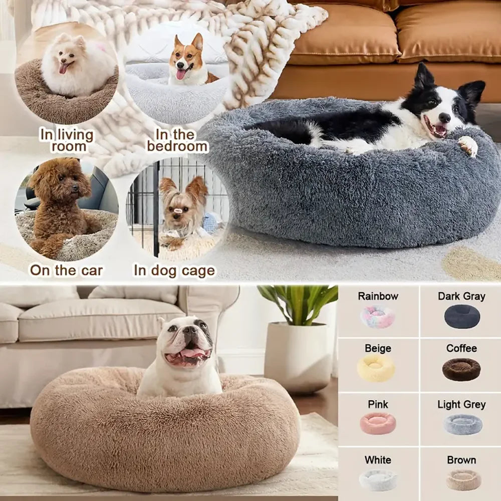 CalmPaw™ Donut Pet Bed – Plush Calming Bed for Dogs & Cats
