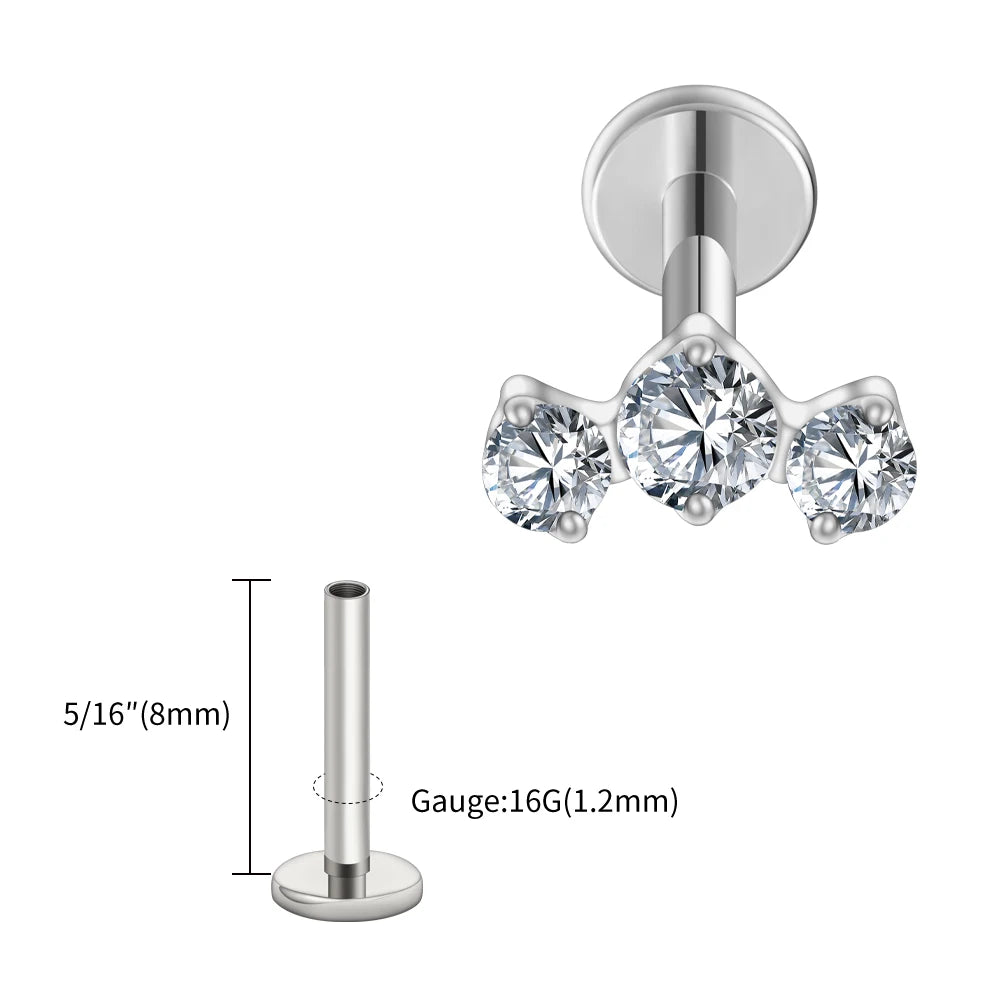 LuxeCartilage™ Triple-Stone Flat Back Stud | 16G Titanium