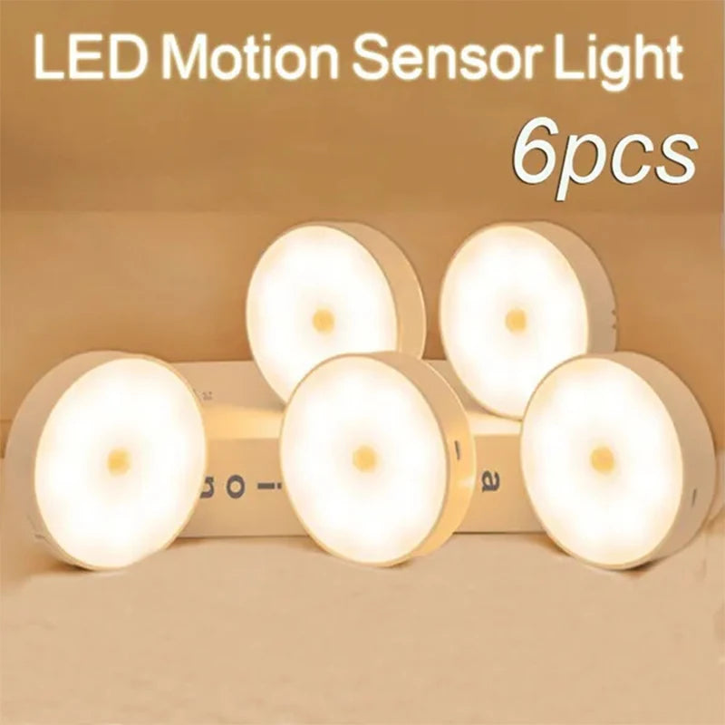 GlowSense™ Motion Sensor LED Night Light – USB Rechargeable, 4–6 Pack