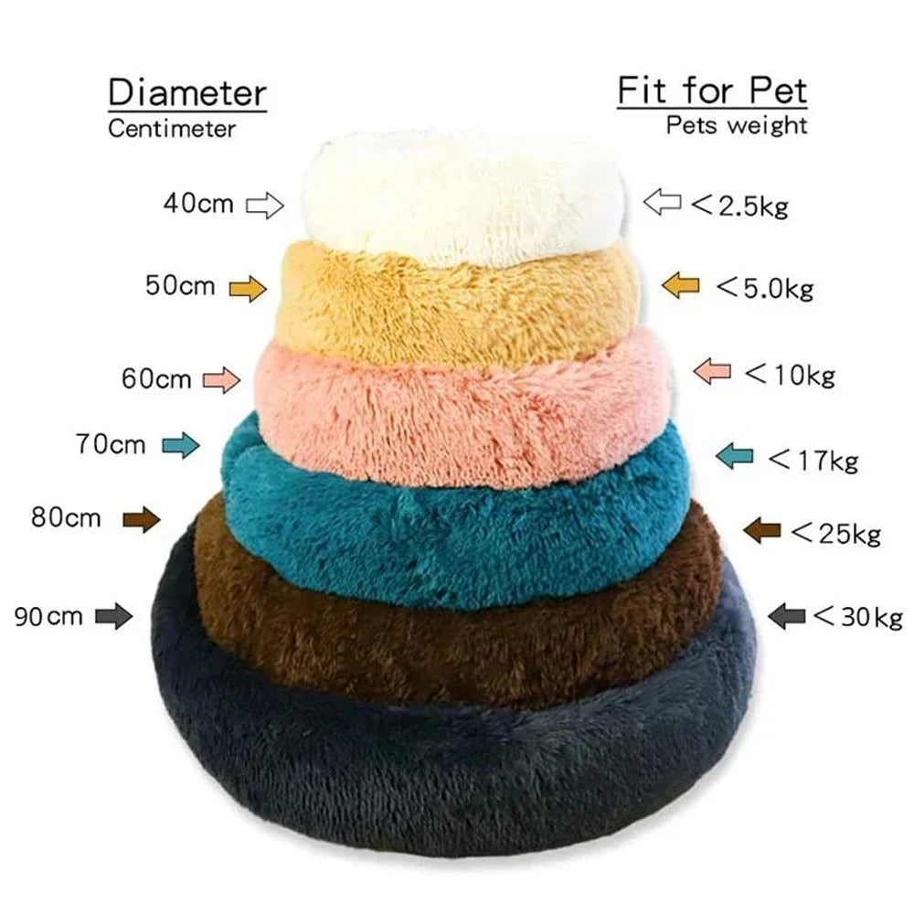 Stack of colorful pet toys with size and weight information on a white background