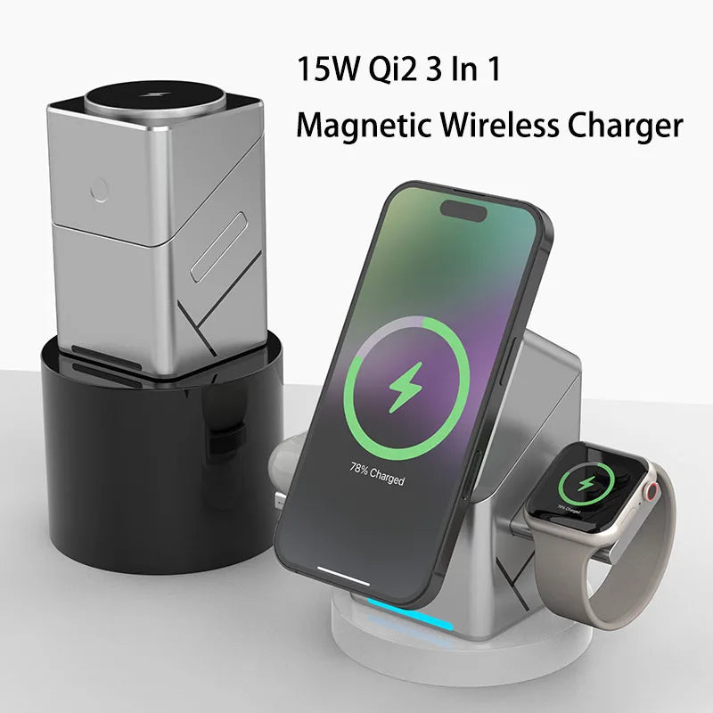 TriDock™ Qi2 3-in-1 Magnetic Wireless Charger Stand
