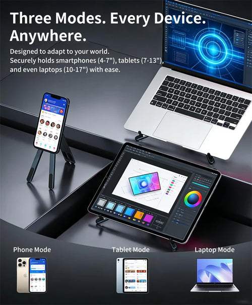 FlexRise™ Foldable Multi-Device Stand – 8-Level Height, Phone, Tablet & Laptop