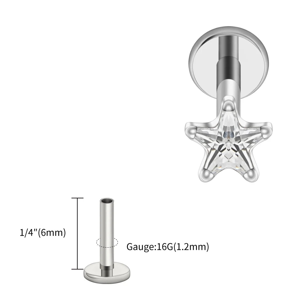 Star-shaped earring on a white background with measurements indicated.