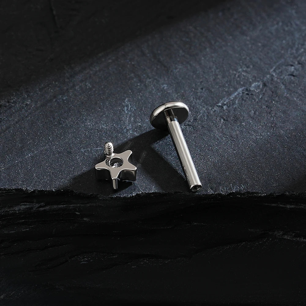 LuxeCartilage™ CZ Star Flat Back Stud | 16G Titanium