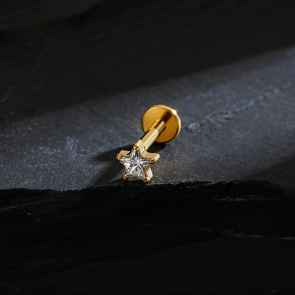LuxeCartilage™ CZ Star Flat Back Stud | 16G Titanium