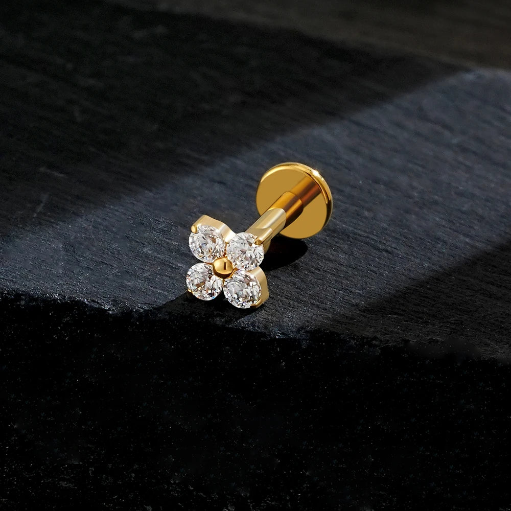 LuxeCartilage™ Four-Leaf Flat Back Stud | 16G Titanium
