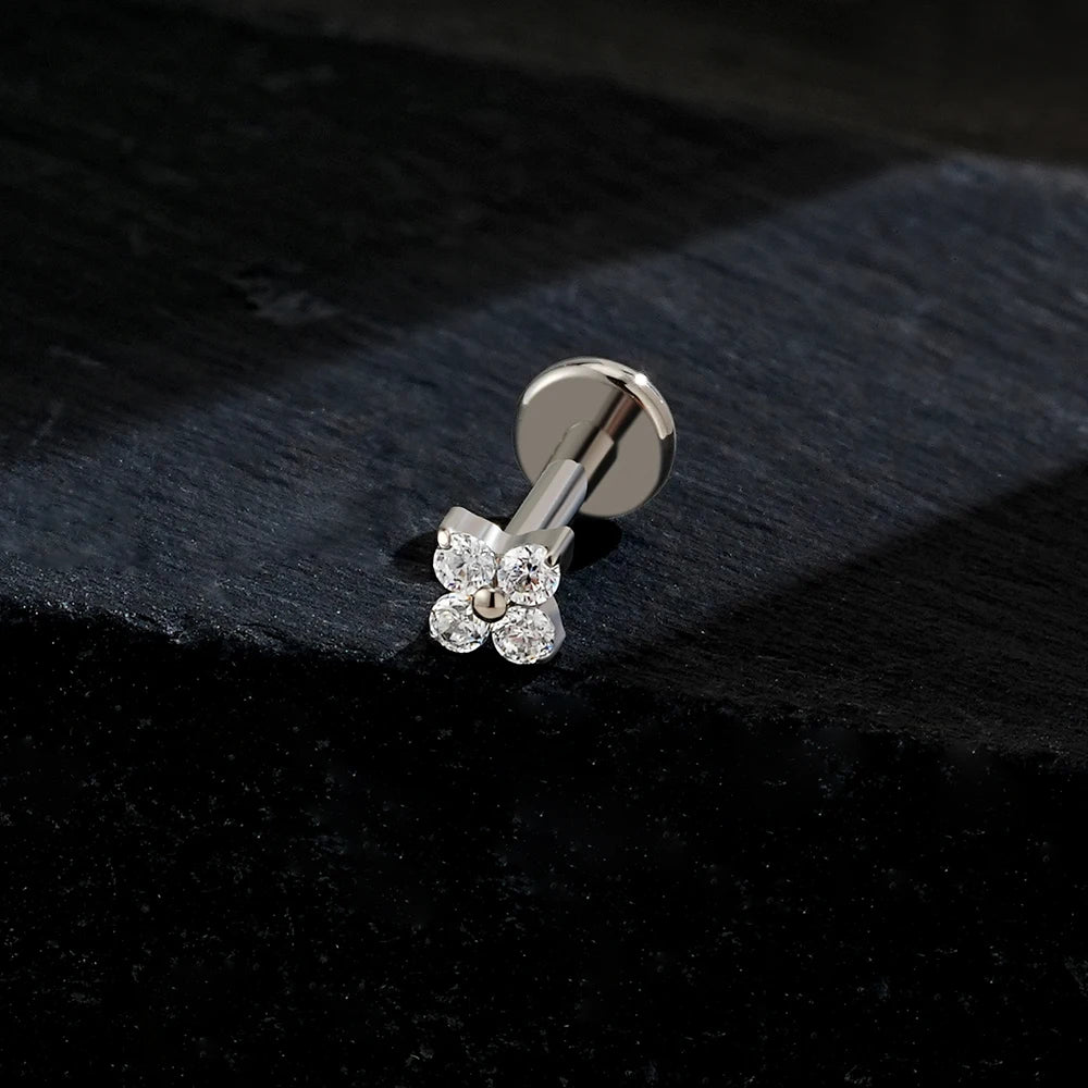 LuxeCartilage™ Four-Leaf Flat Back Stud | 16G Titanium